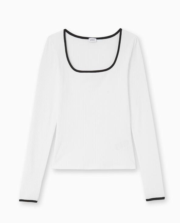 Top en maille côtelée avec biais contrasté blanc - Pimkie