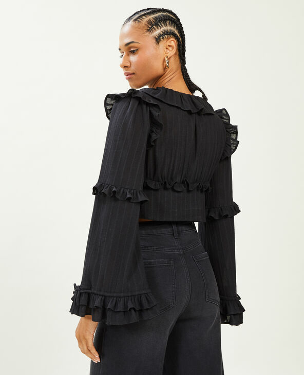 Blouse courte avec volants noir - Pimkie