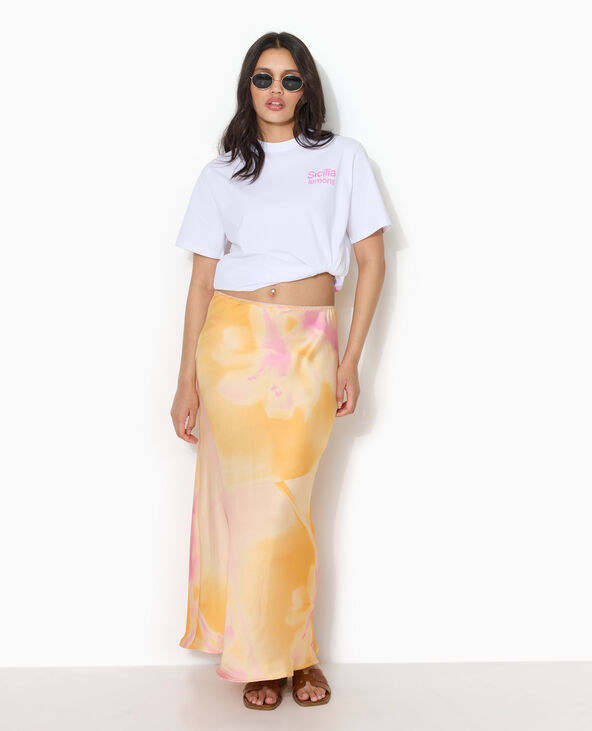 Jupe longue en satin motif maxi-fleurs rose clair - Pimkie