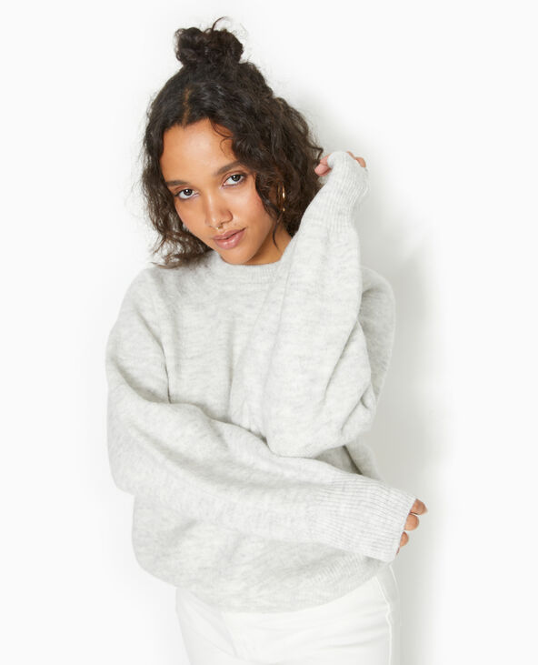Pull oversize col rond manches raglan gris chiné - Pimkie