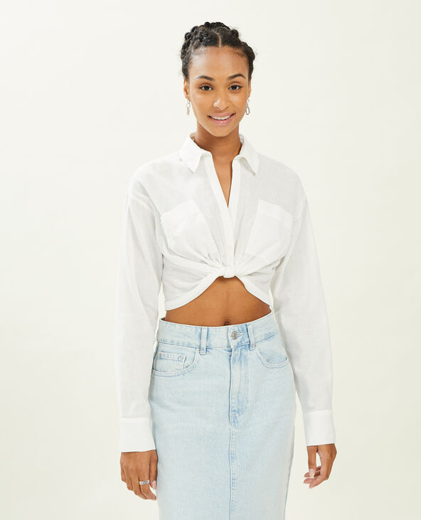 Chemise courte effet noué blanc - Pimkie