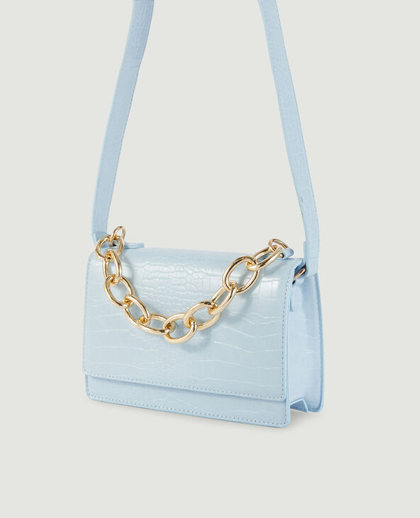 Sac effet croco à grosse chaîne bleu clair - Pimkie