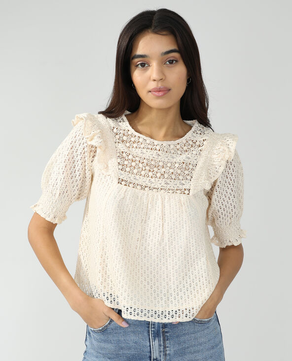 Blouse en dentelle et guipure taupe - Pimkie