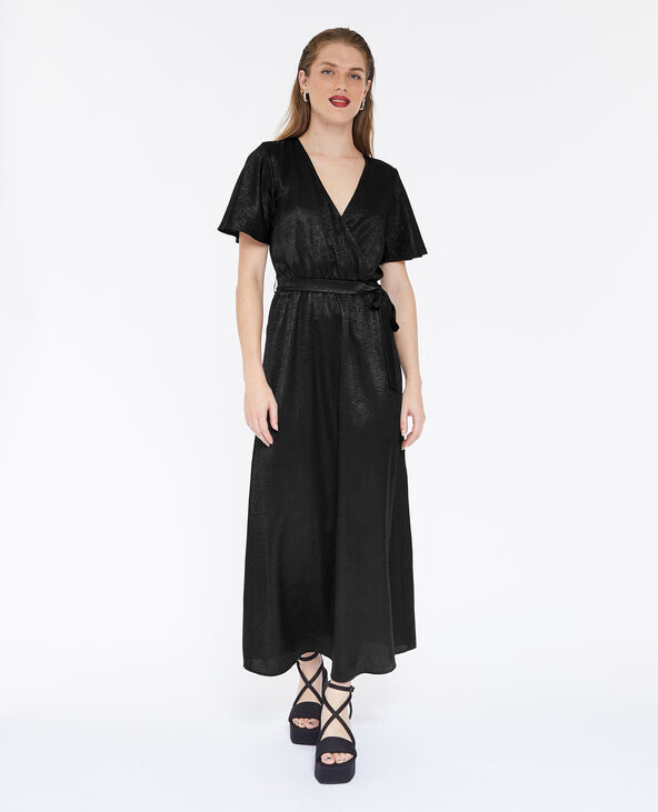 Robe longue satinée cache-cœur noir - Pimkie