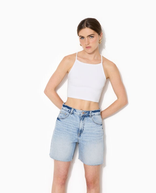 Top court en maille reliefée et extensible blanc - Pimkie