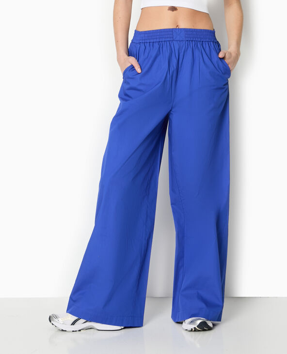 Pantalon large en popeline taille élastiquée bleu électrique - Pimkie