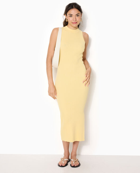 Robe longue et moulante en maille côtelée Jaune pâle - Pimkie