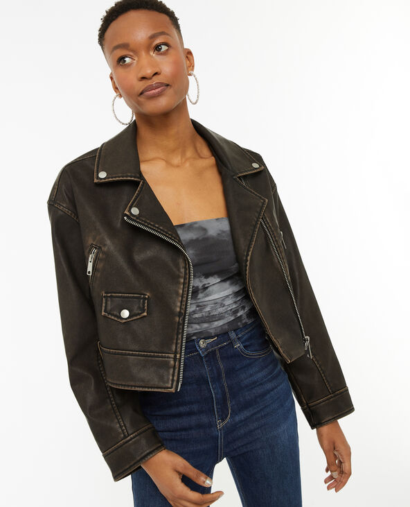 Blouson motard court en simili Pimkie