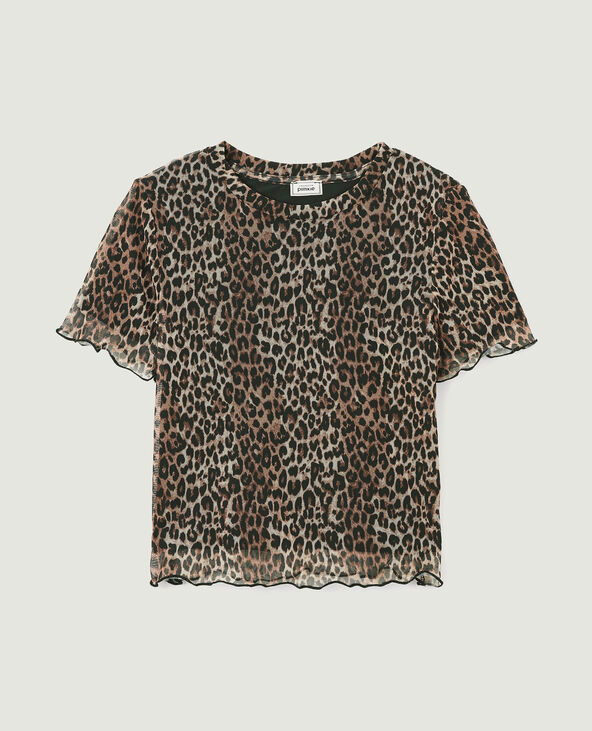 Top court en tulle motif léopard beige - Pimkie