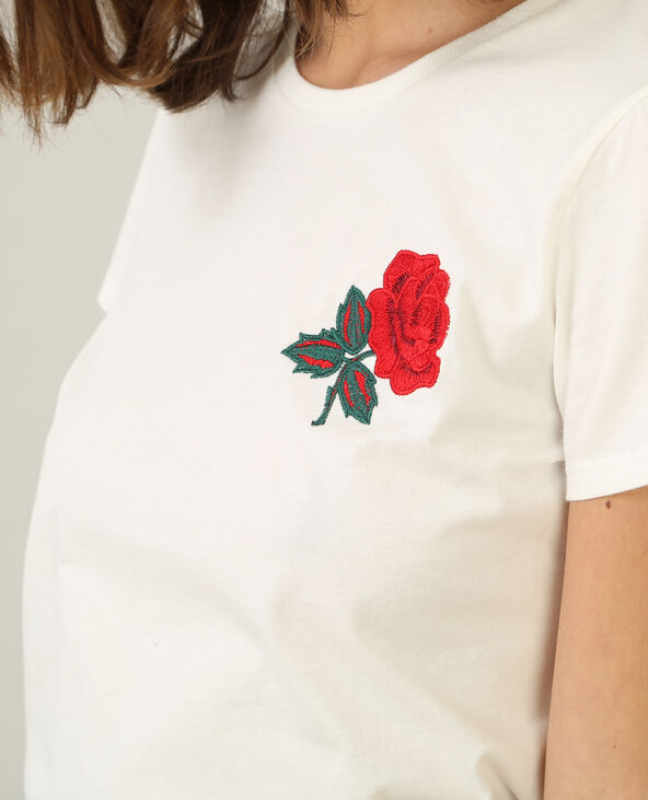 T-shirt broderie rose blanc - Pimkie