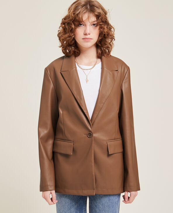 Veste blazer en simili cuir taupe - Pimkie