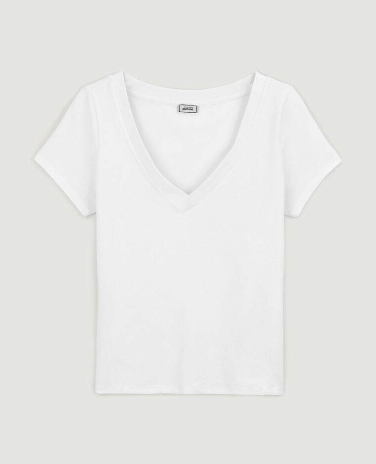T-shirt à col V blanc - Pimkie