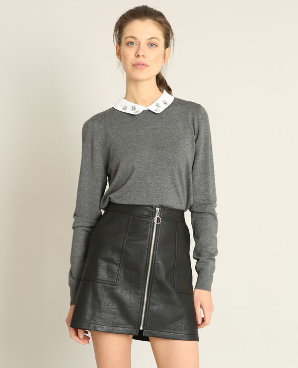 Pull col bijoux gris chiné - Pimkie