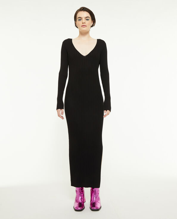 Robe longue en maille côtelée noir - Pimkie