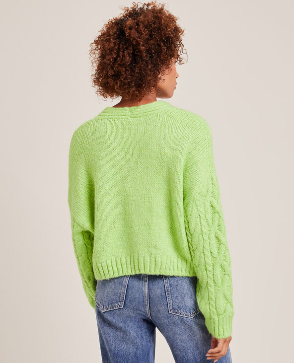 Gilet court maille torsadée vert fluo - Pimkie