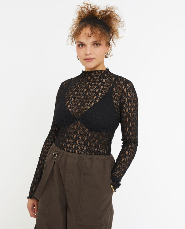 Top col montant en dentelle noir - Pimkie