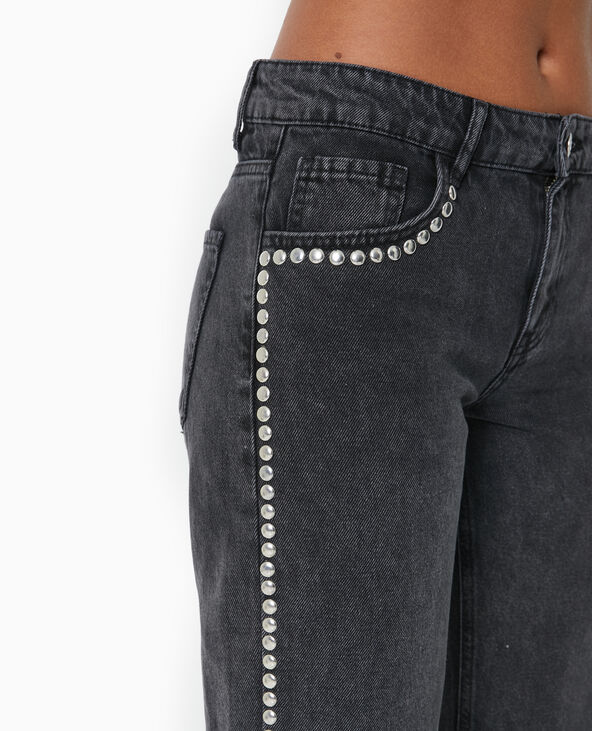 Jean droit taille basse avec clous noir - Pimkie