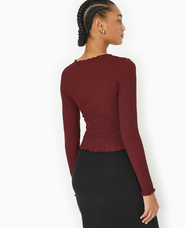 Top manches longues en tissu reliéfé bordeaux - Pimkie