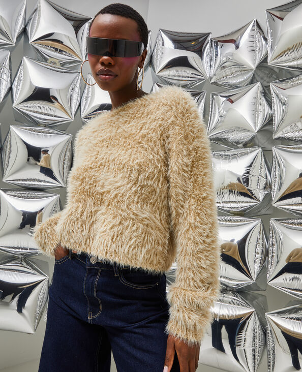 Pull court en maille poilue et lurex doré - Pimkie