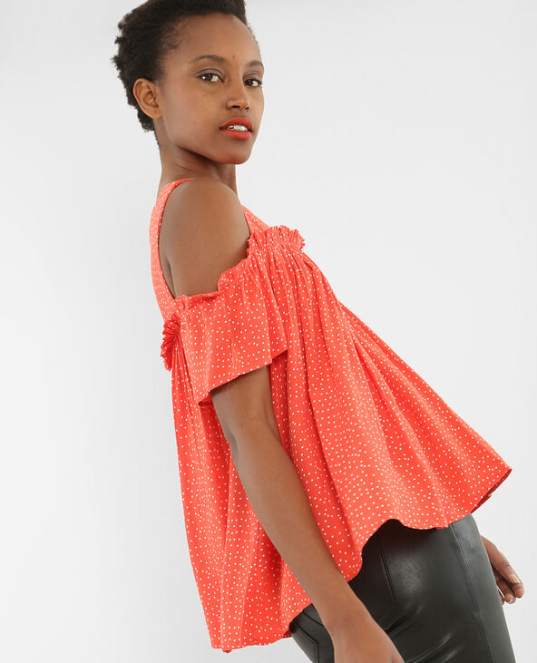 Blouse à pois manches peekaboo rouge - Pimkie