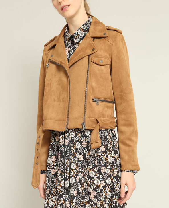 Veste biker suédine camel - Pimkie