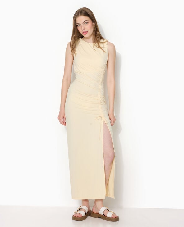 Robe longue avec liens coulissés et fronces jaune - Pimkie
