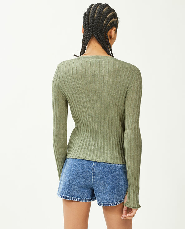 Pull léger avec fils métallisés vert de gris - Pimkie