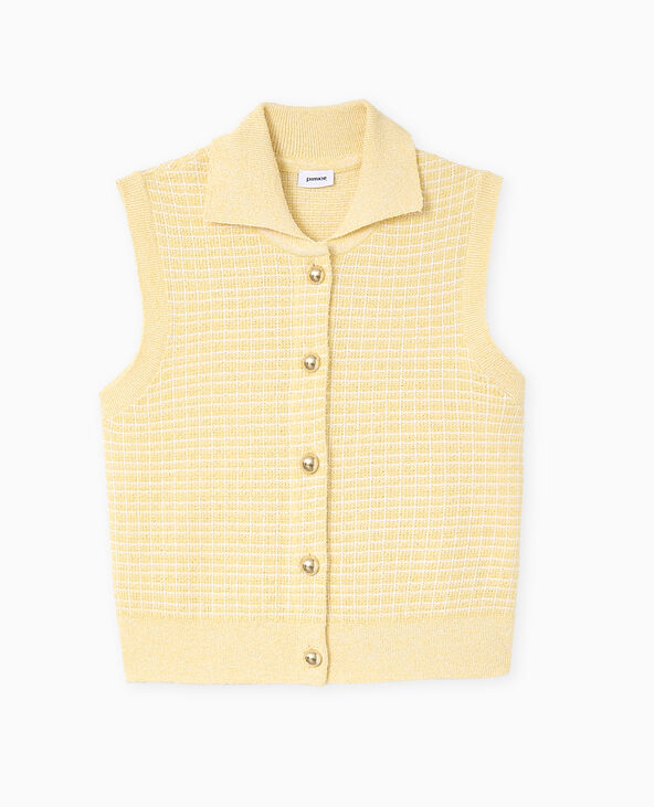 Gilet sans manches en maille à carreaux jaune - Pimkie