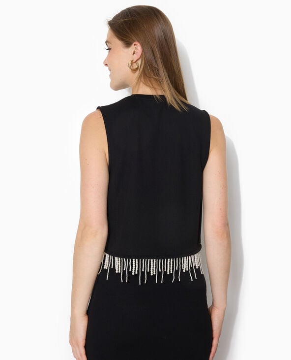 T-shirt sans manches avec franges de perles noir - Pimkie