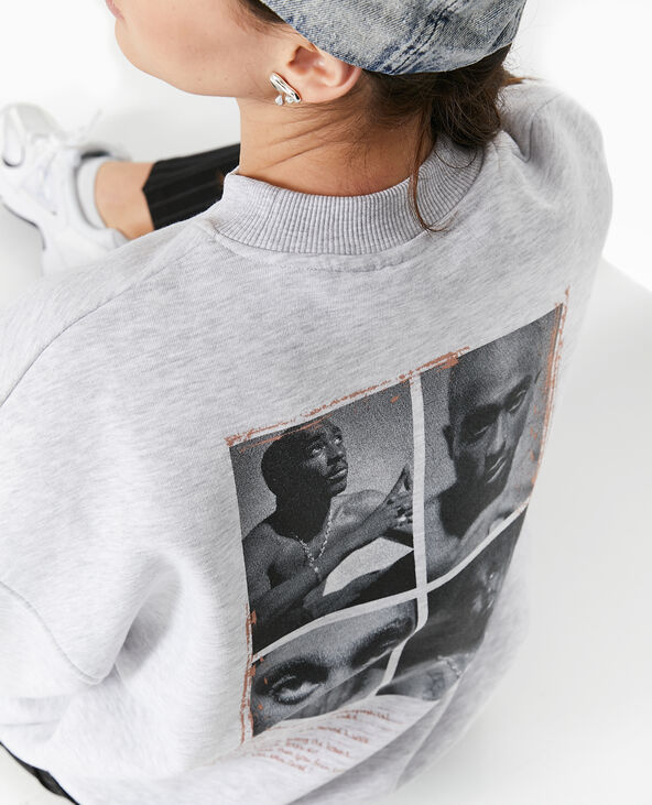 Sweat col rond Tupac gris chiné - Pimkie
