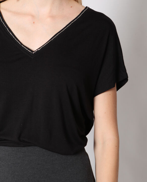 T-shirt à col V noir - Pimkie