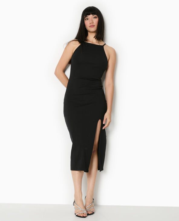 Robe longue à bretelles avec fente noir - Pimkie