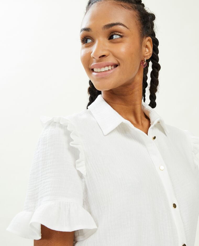 Robe courte boutonnée en gaze de coton blanc - Pimkie