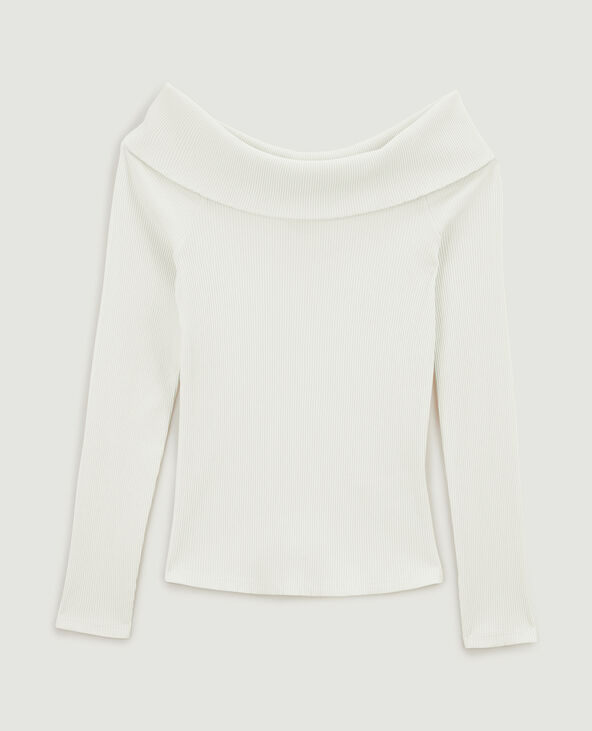 Top encolure Bardot en maille côtelée blanc - Pimkie