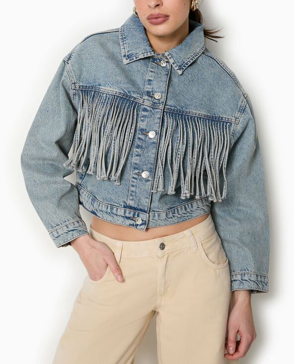 Veste en jean avec franges bleu - Pimkie