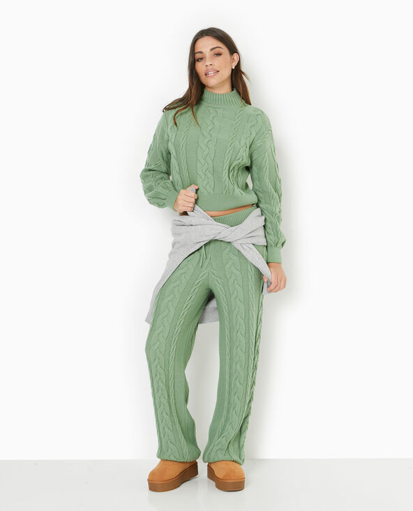Pull en maille torsadée devant vert - Pimkie
