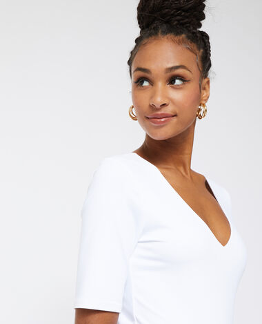 Top col V en maille blanc - Pimkie