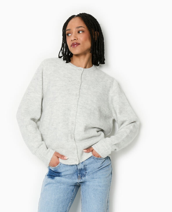 Gilet col rond gris chiné - Pimkie