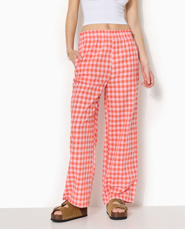 Pantalon droit taille élastiquée motif vichy orange - Pimkie