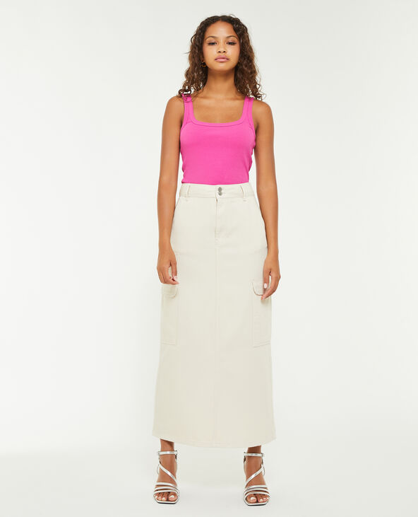 Jupe longue cargo en toile beige - Pimkie