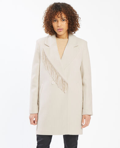 Manteau drap de laine avec franges beige - Pimkie