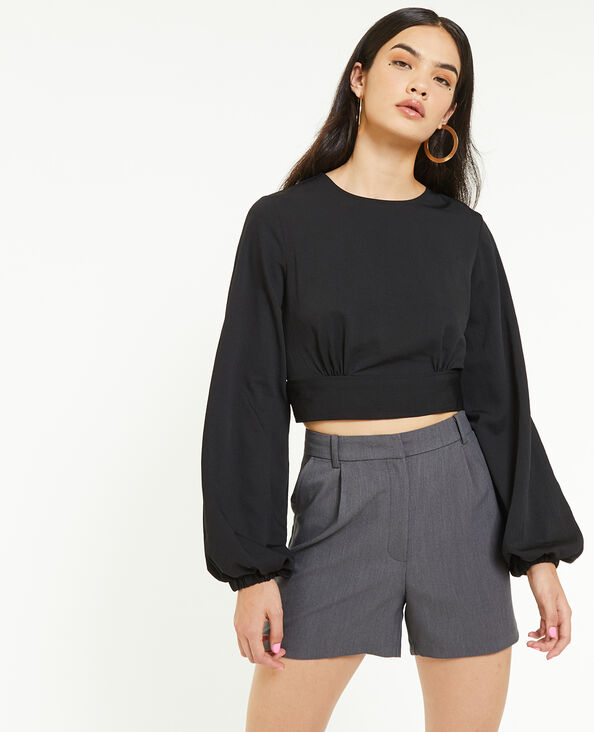 Blouse courte avec nœud dos noir - Pimkie