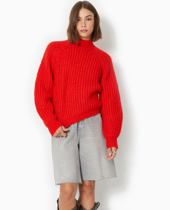 Pull col montant grosses mailles  rouge - Pimkie