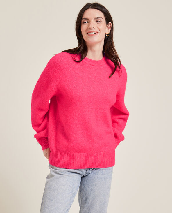 Pull maille col rond rose fuchsia - Pimkie