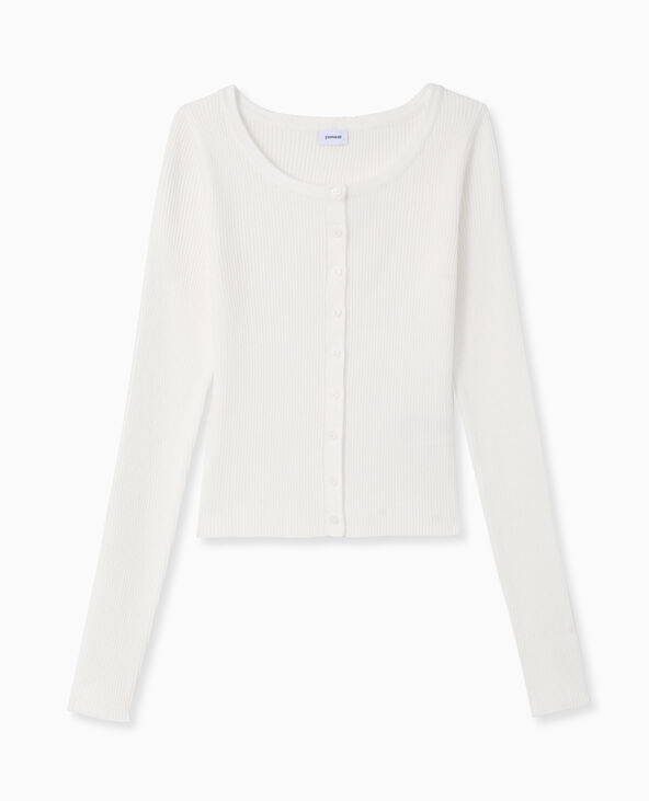 Gilet col rond en maille côtelée blanc - Pimkie