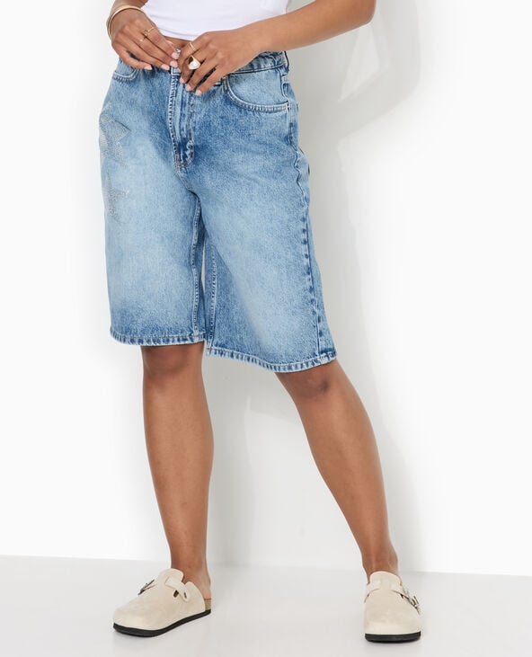 Bermuda large en jean avec étoiles en strass bleu - Pimkie