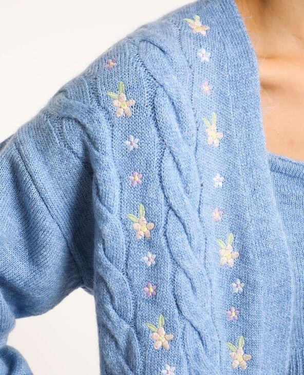 Gilet torsadé et brodé bleu - Pimkie