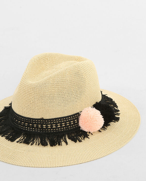 Fedora paille à pompons beige - Pimkie
