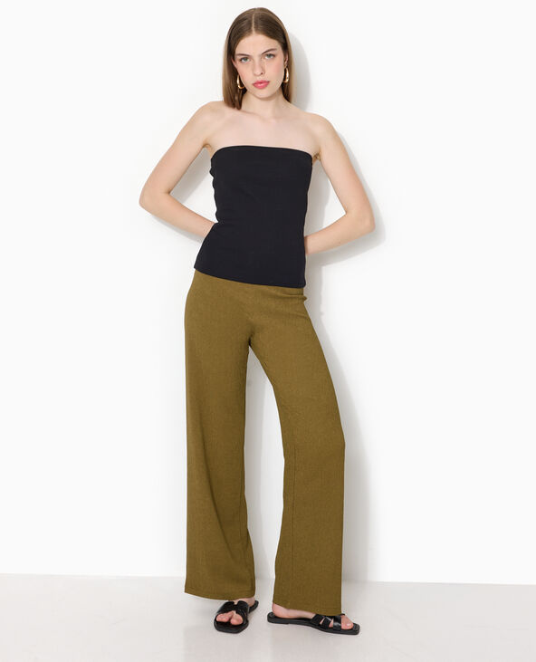 Pantalon large et fluide en tissu effet froissé vert kaki - Pimkie
