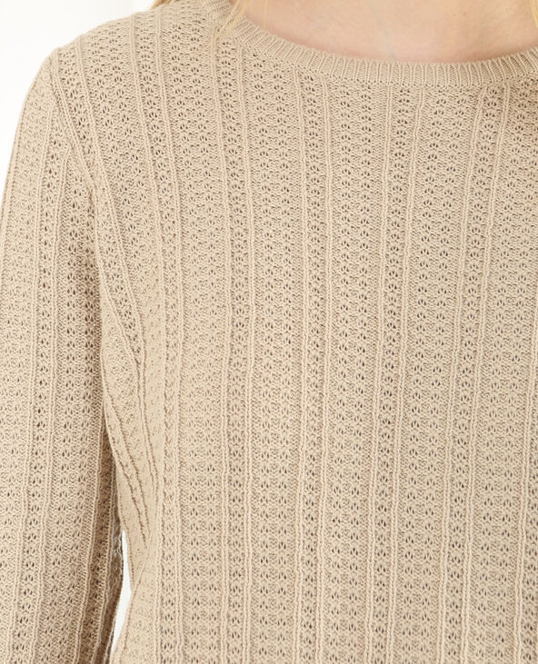 Pull ajouré col rond beige - Pimkie